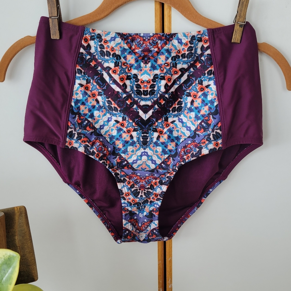 Athleta Marrakesh High Waist Bikini Bottom XS Plum Pattern